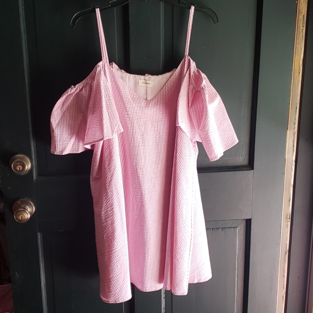 Pink and white seersucker dress